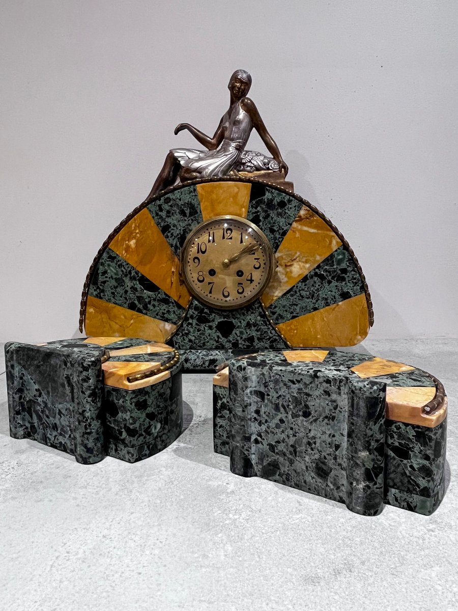 Art Deco Fireplace Surround, Clock And Cassolettes-photo-7