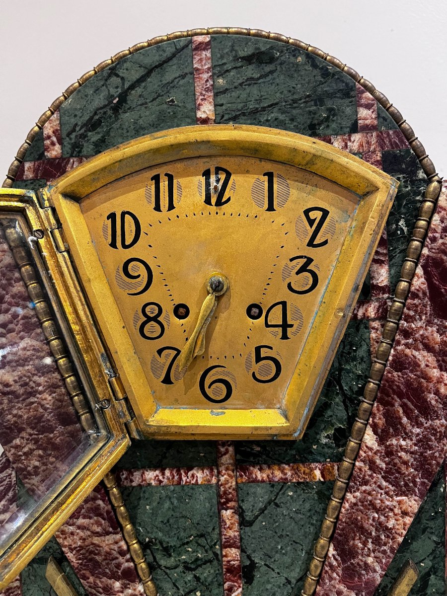 Garniture de cheminée Art Déco, horloge et cassolettes-photo-3