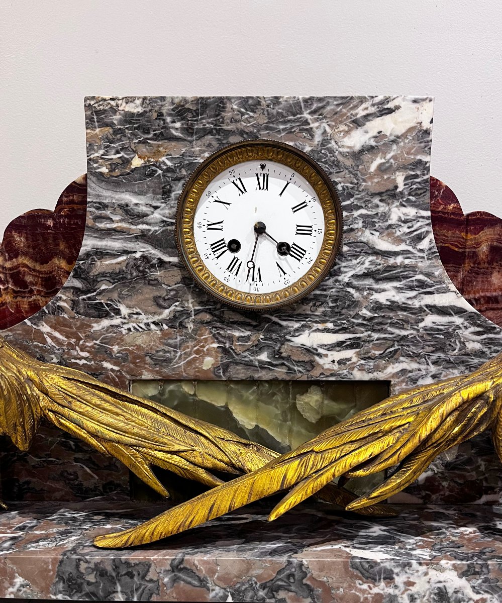Garniture de cheminée Art Déco, horloge et cassolettes-photo-2