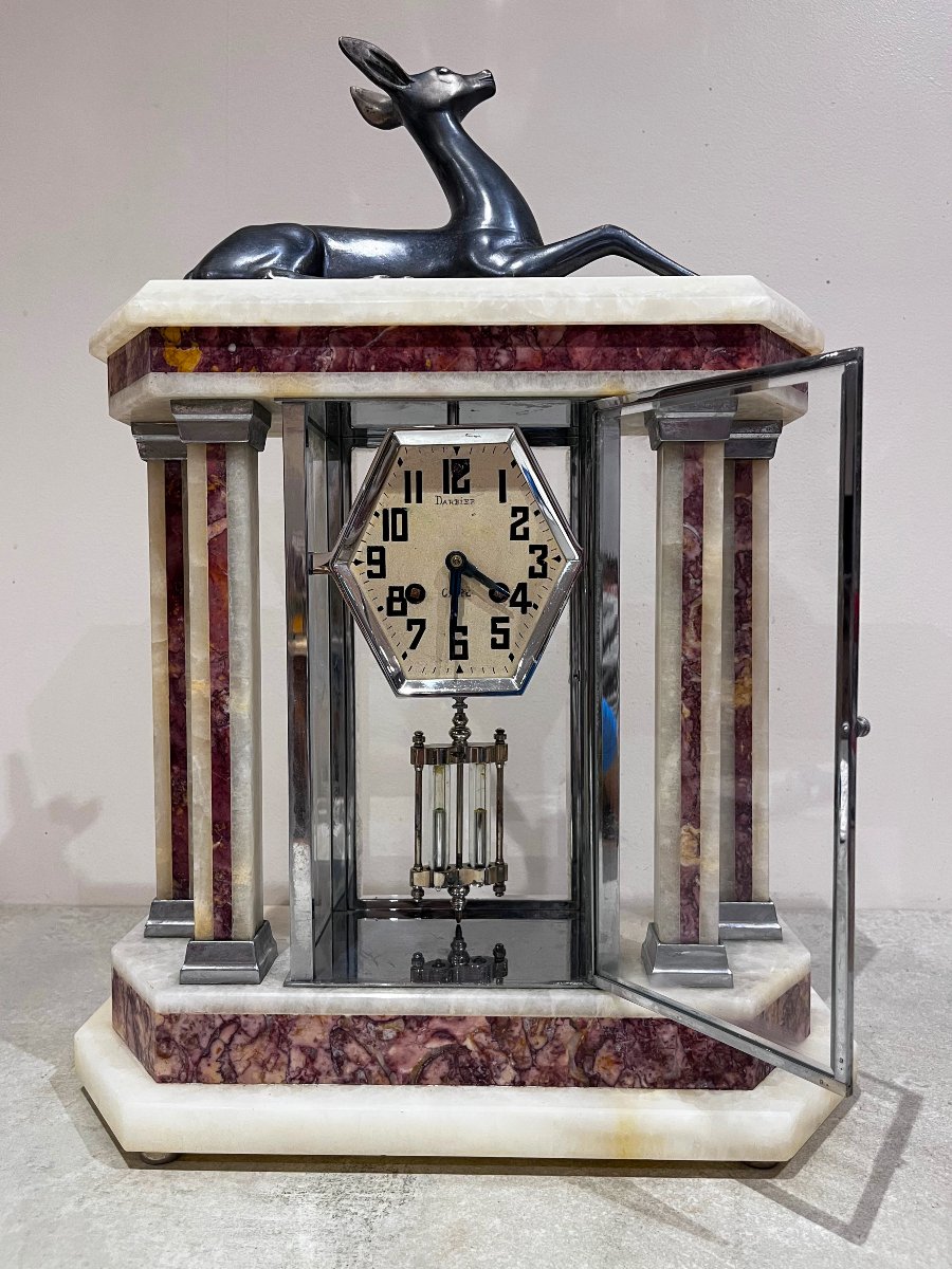 Art Deco Fireplace Surround, Clock And Cassolettes-photo-3