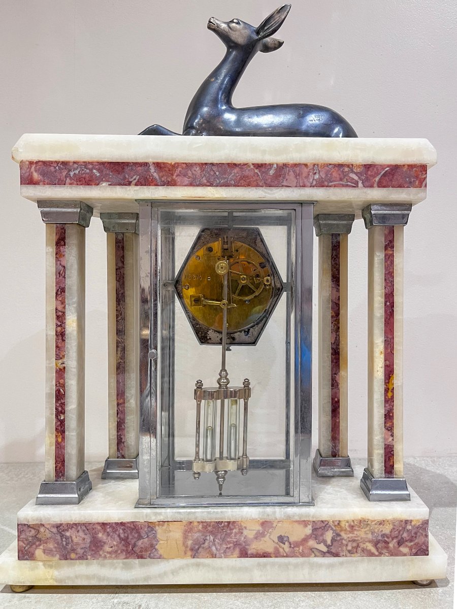 Art Deco Fireplace Surround, Clock And Cassolettes-photo-2
