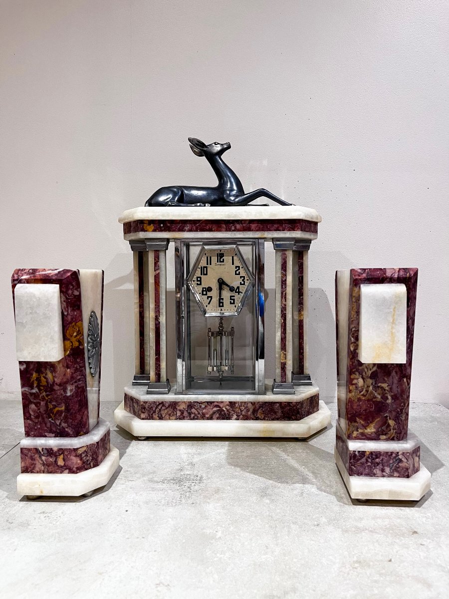 Art Deco Fireplace Surround, Clock And Cassolettes-photo-6