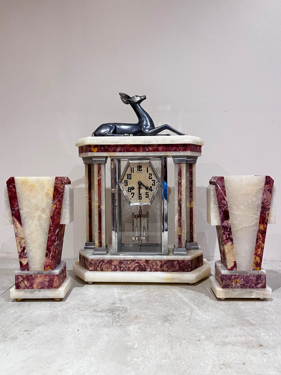 Art Deco Fireplace Surround, Clock And Cassolettes-photo-7