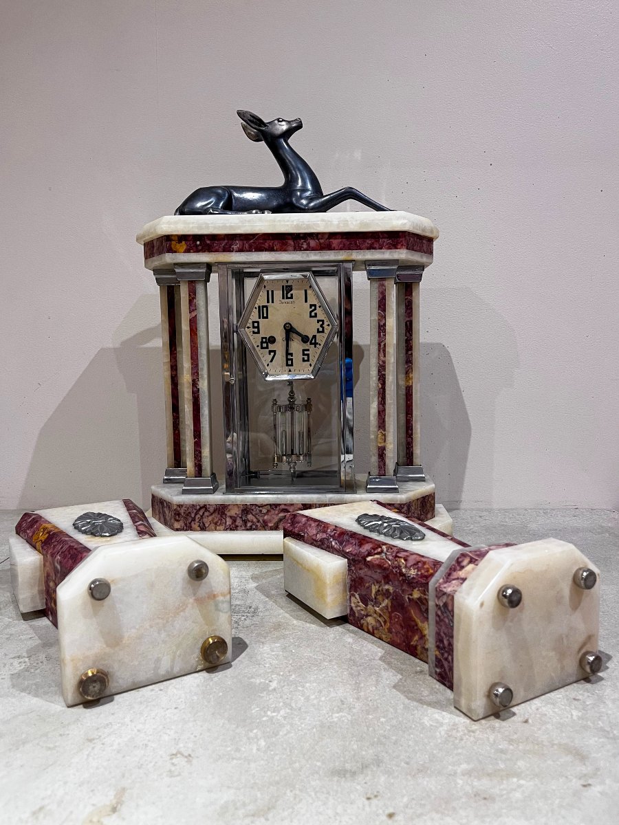 Art Deco Fireplace Surround, Clock And Cassolettes-photo-8