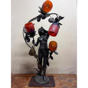 Lampadaire en bronze Art Nouveau 