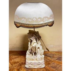 Table Lamp In Porcelain, Royal Dux Bohemia Art Nouveau