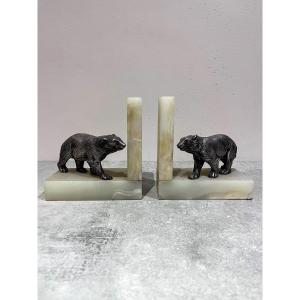Bronze Bear Bookends, Art Deco
