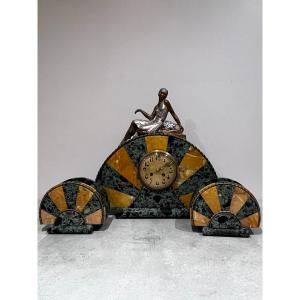 Art Deco Fireplace Surround, Clock And Cassolettes