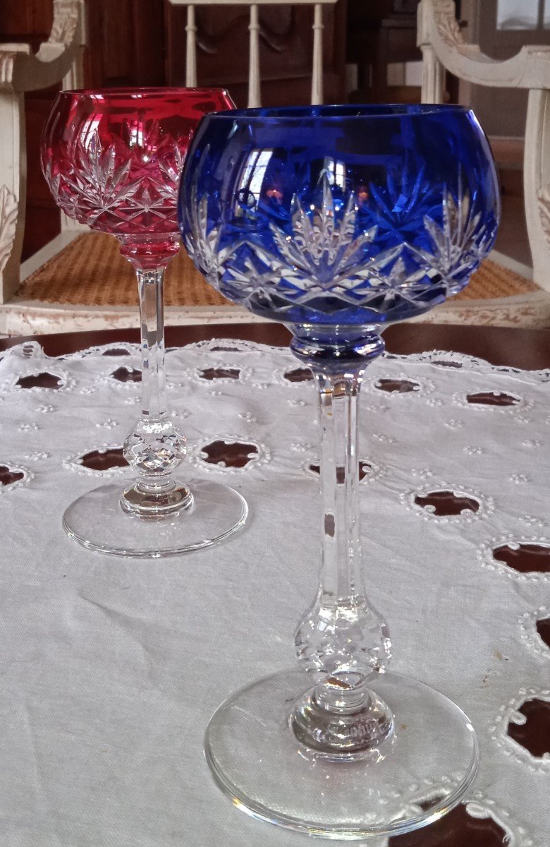 Pair Of Roemers Saint Louis - Massenet Model - Ruby Red And Royal Blue