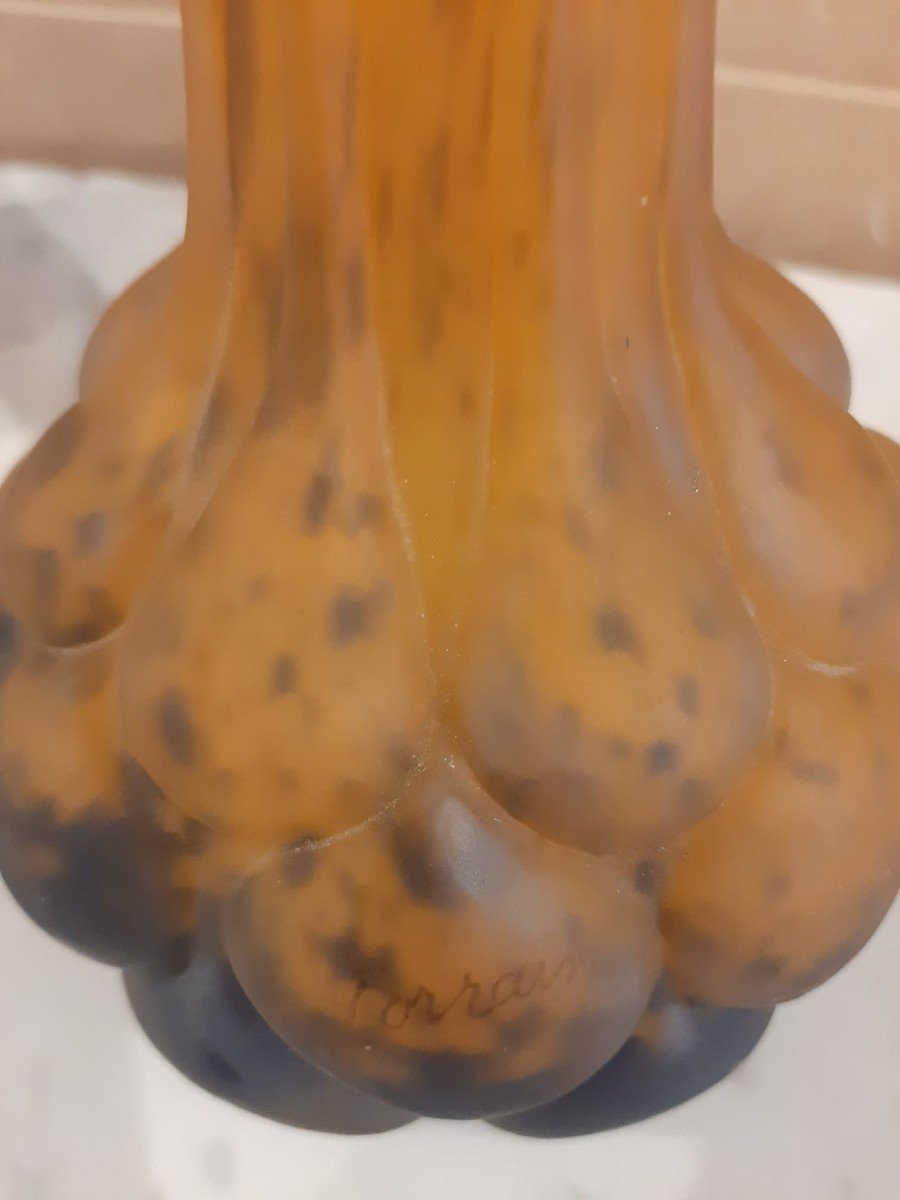 Soliflore Vase In Art Nouveau Glass Paste Signed Lorrain - Early 20th Century-photo-4