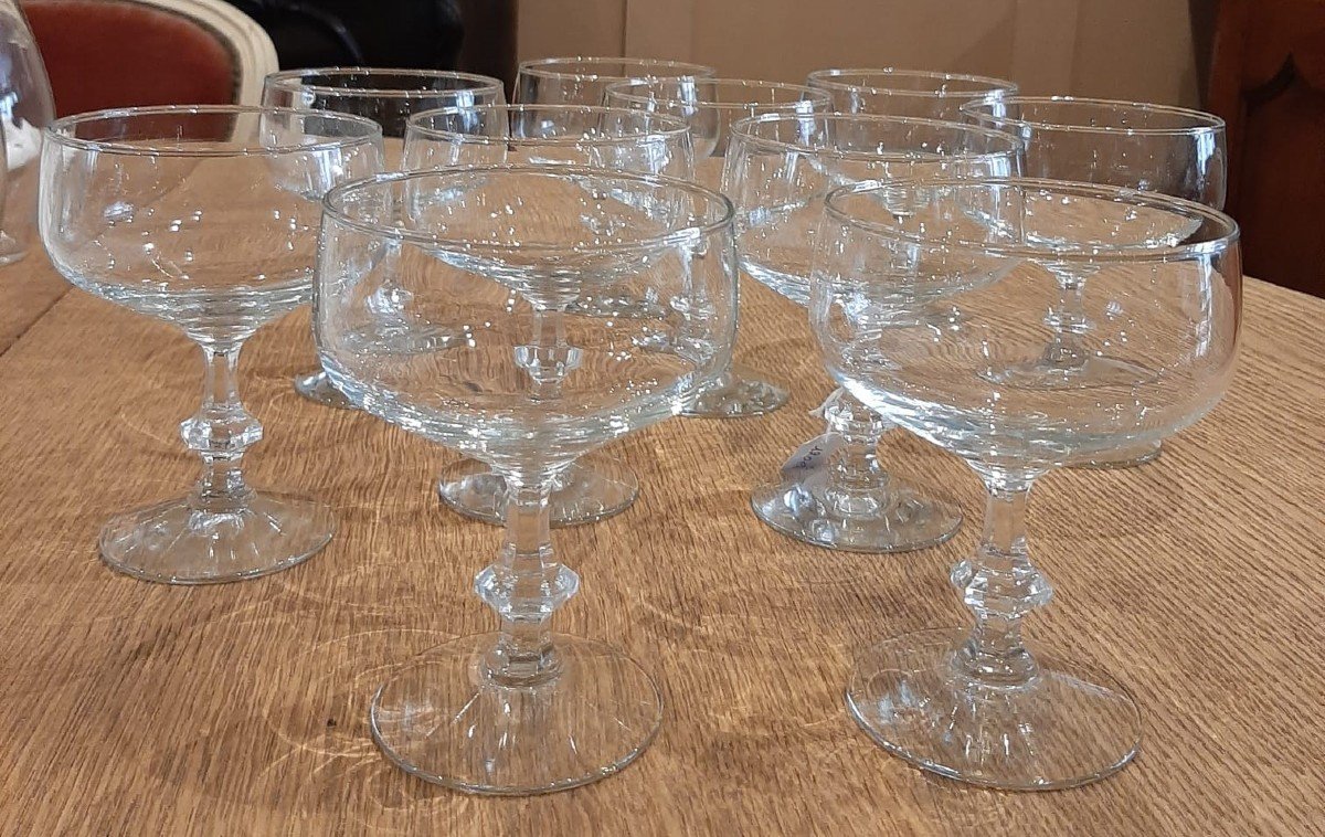 Series Of 10 Crystal Champagne Cups - Late 19th, Early 20th-photo-2