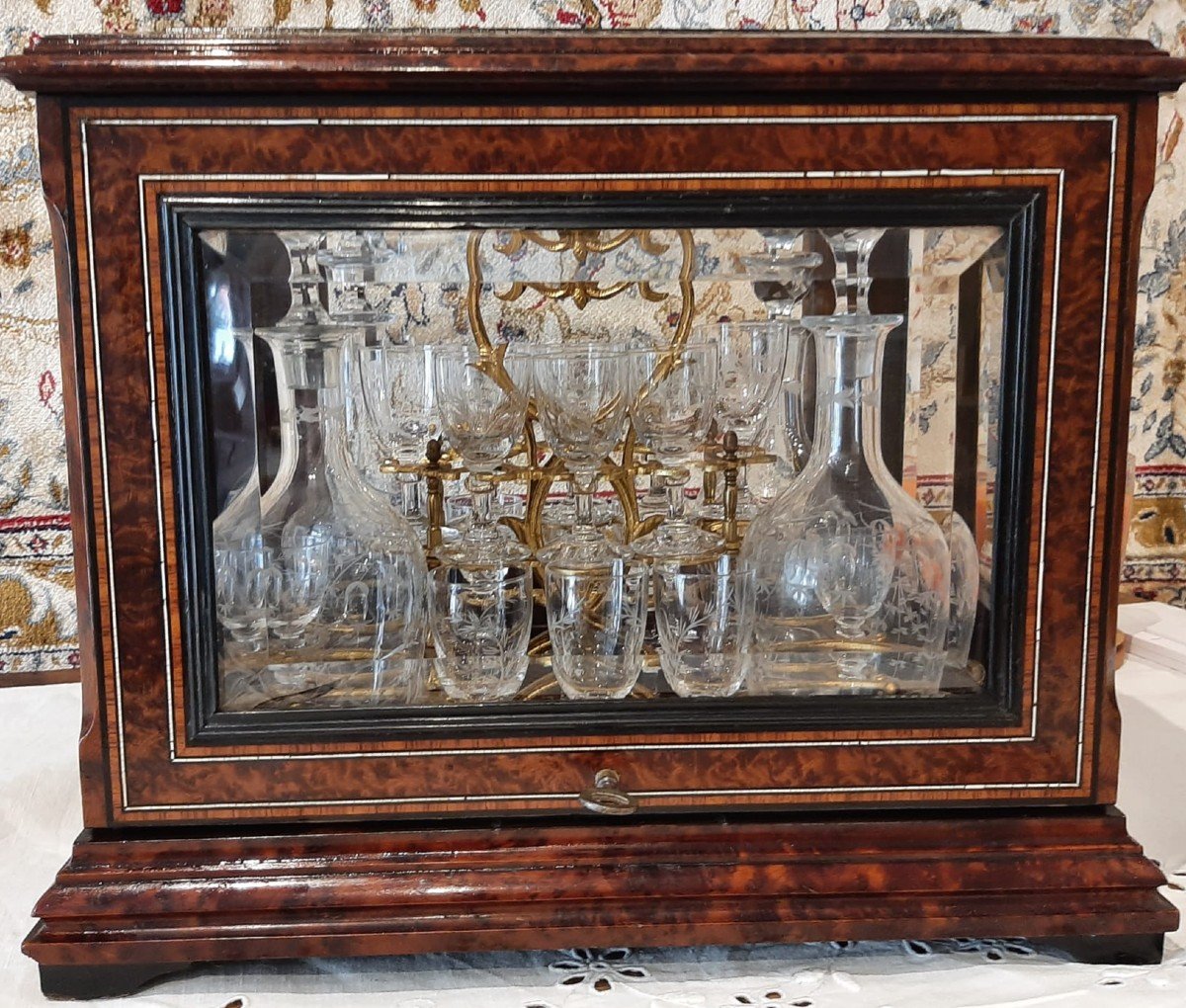 Napoleon III Liqueur Cellar - Marquetry And Beveled Glass Panels --photo-2