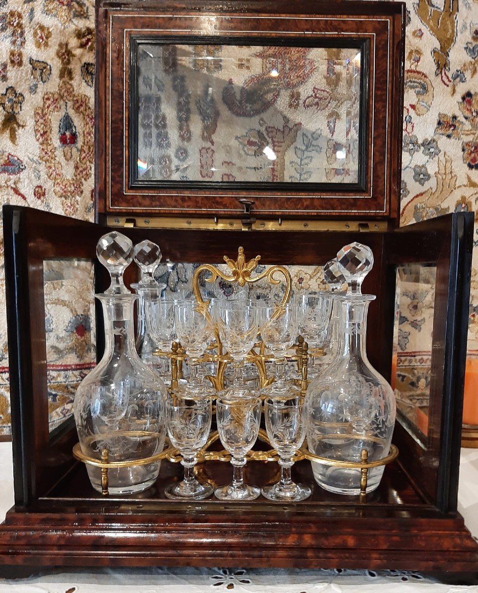 Napoleon III Liqueur Cellar - Marquetry And Beveled Glass Panels -