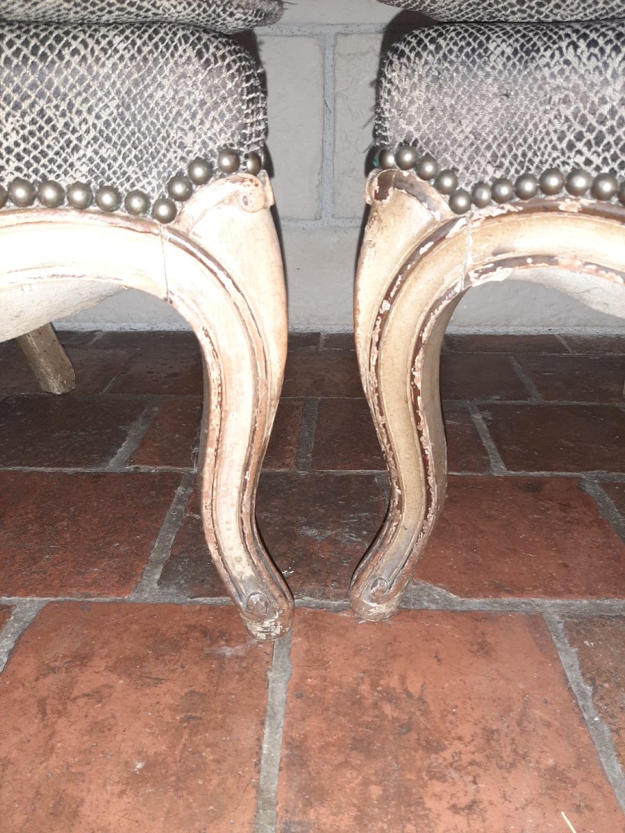 Pair Of Louis XV Style Bergeres In Beech - Mid 20th Century-photo-4
