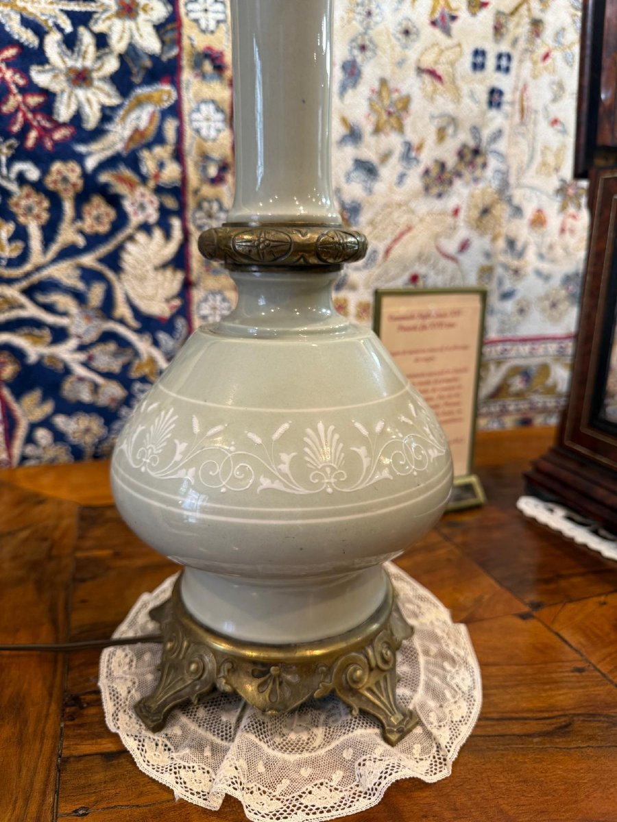 Rare Pair Of Celadon Oil Lamps - Napoleon III-photo-5