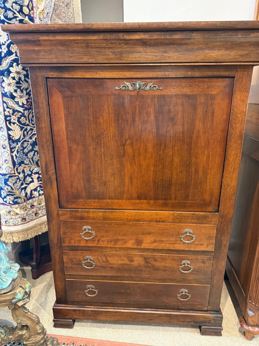 Charles X Style Secretary In Mahogany And Fruitwood Veneer - 19th Century