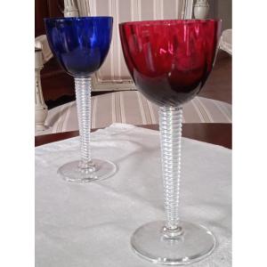 Pairs Of Roemers St Louis - Tsarine Model - Ruby Red And Royal Blue