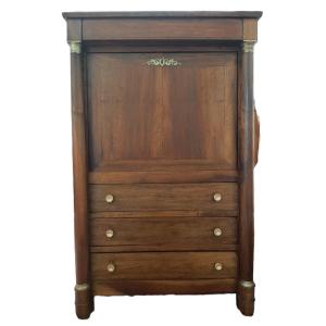 Empire Period Walnut Secretary With Columns - Early 19th Century