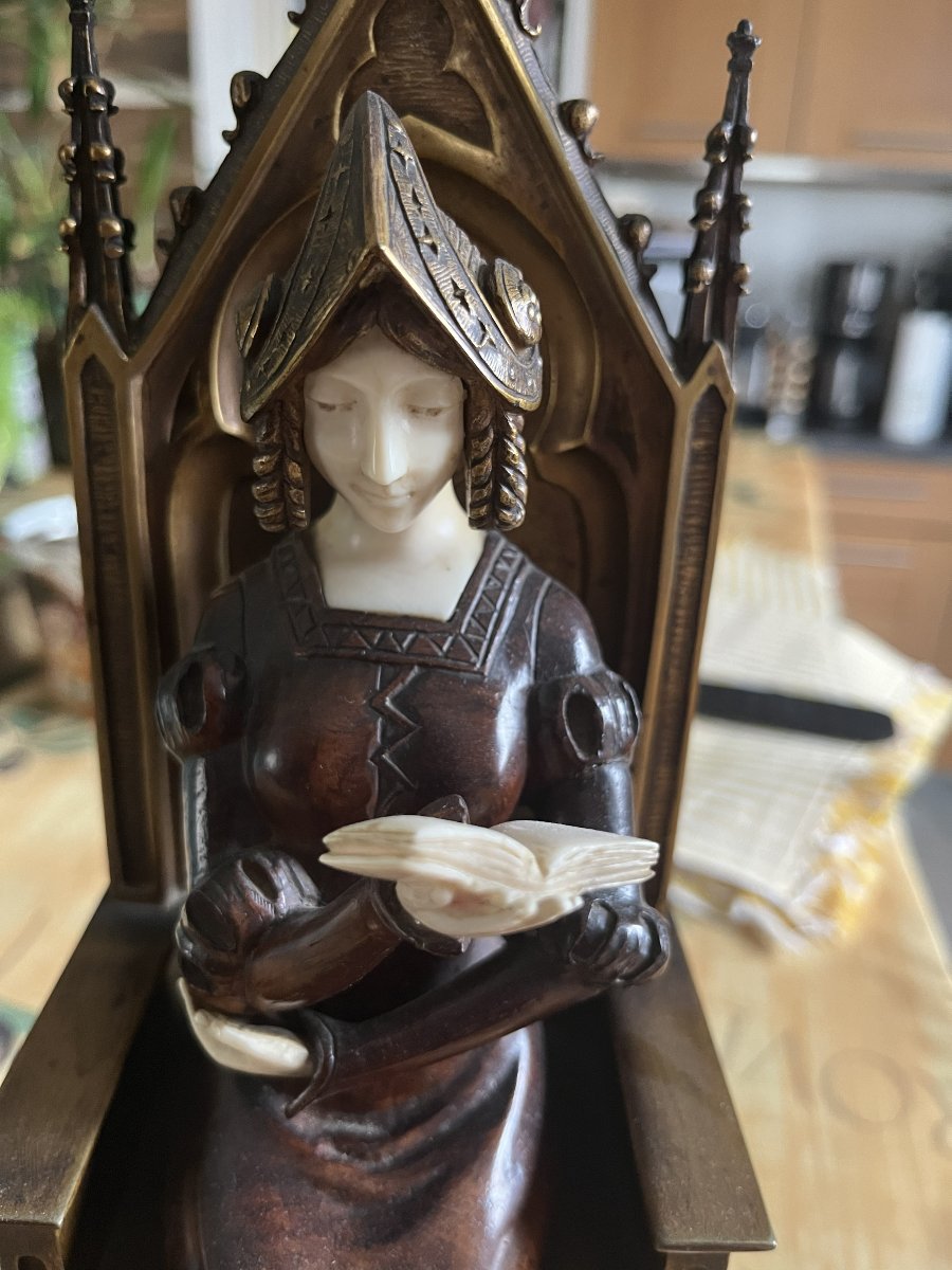 Louis Sosson - Sculpture chryséléphantine - Princesse médiévale lisant-photo-3