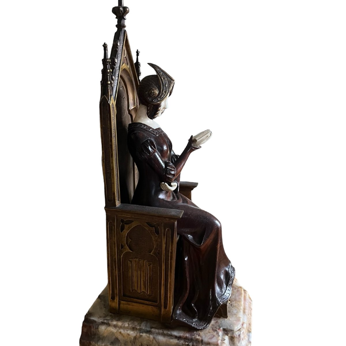 Louis Sosson - Sculpture chryséléphantine - Princesse médiévale lisant-photo-2
