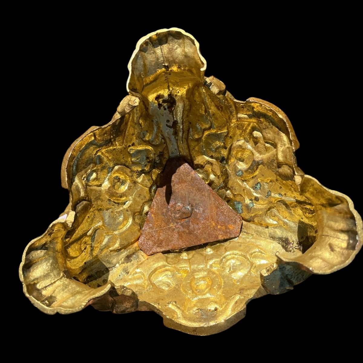 Antique Church Candleholder In Gilded Bronze/brass, In The Neo-gothic Style, 19th Century-photo-2