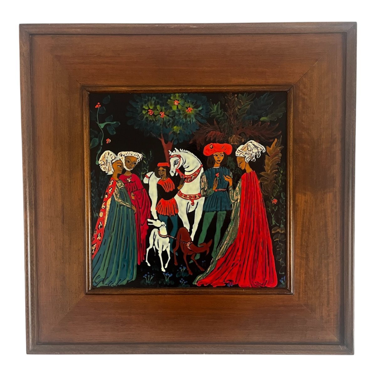 Pair Of Enamel Paintings Depicting Medieval Scenes, American School, 1950s-photo-2