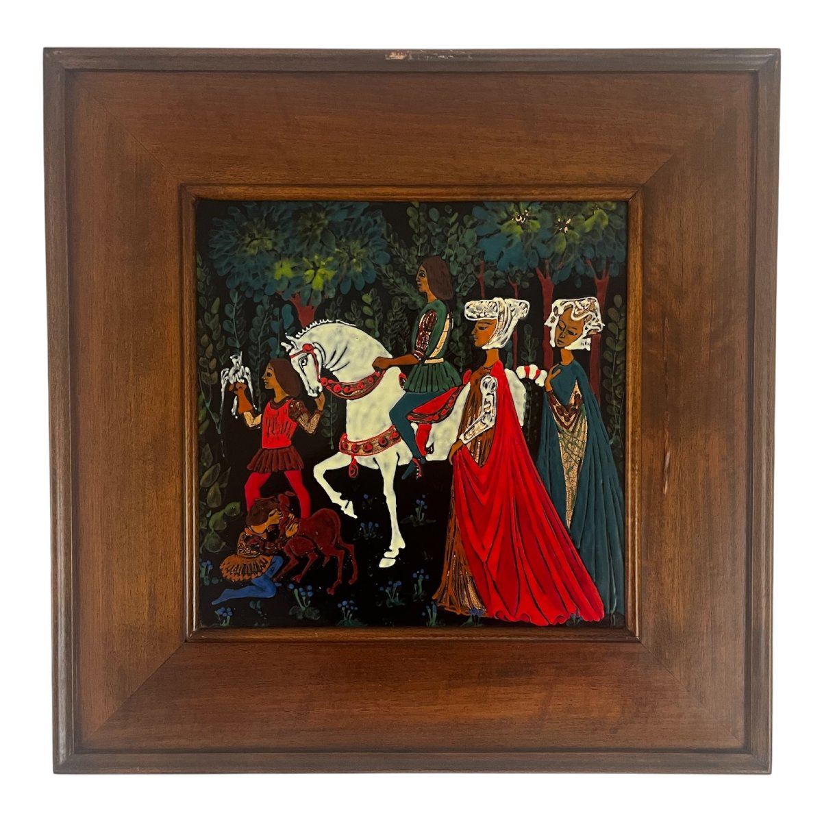 Pair Of Enamel Paintings Depicting Medieval Scenes, American School, 1950s-photo-3