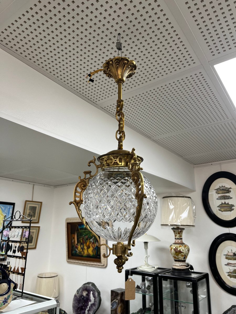 Bronze And Baccarat Crystal Lantern, Circa 1900-photo-3
