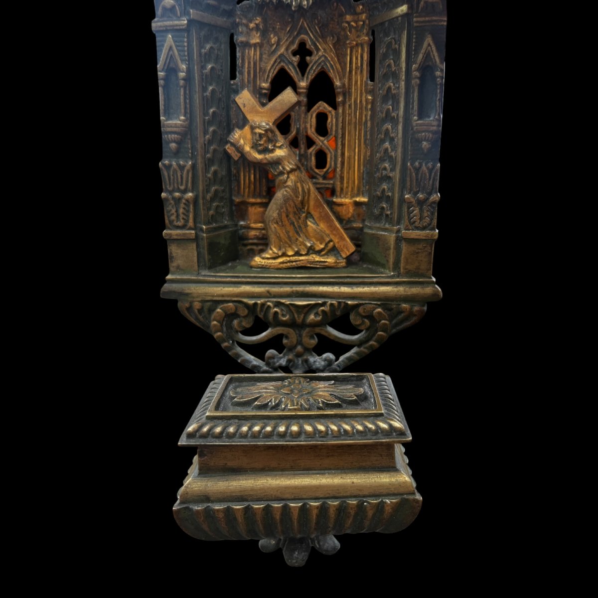 Neo-gothic-style Wall-mounted Bedside Holy Water Font (restoration Period / Troubadour Style)-photo-4
