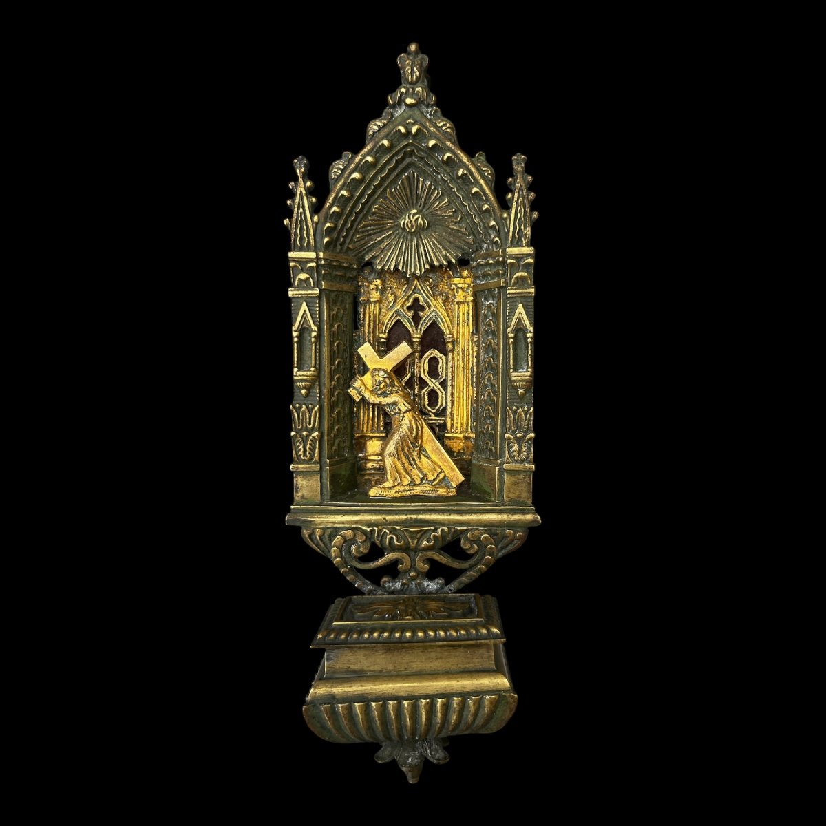 Neo-gothic-style Wall-mounted Bedside Holy Water Font (restoration Period / Troubadour Style)