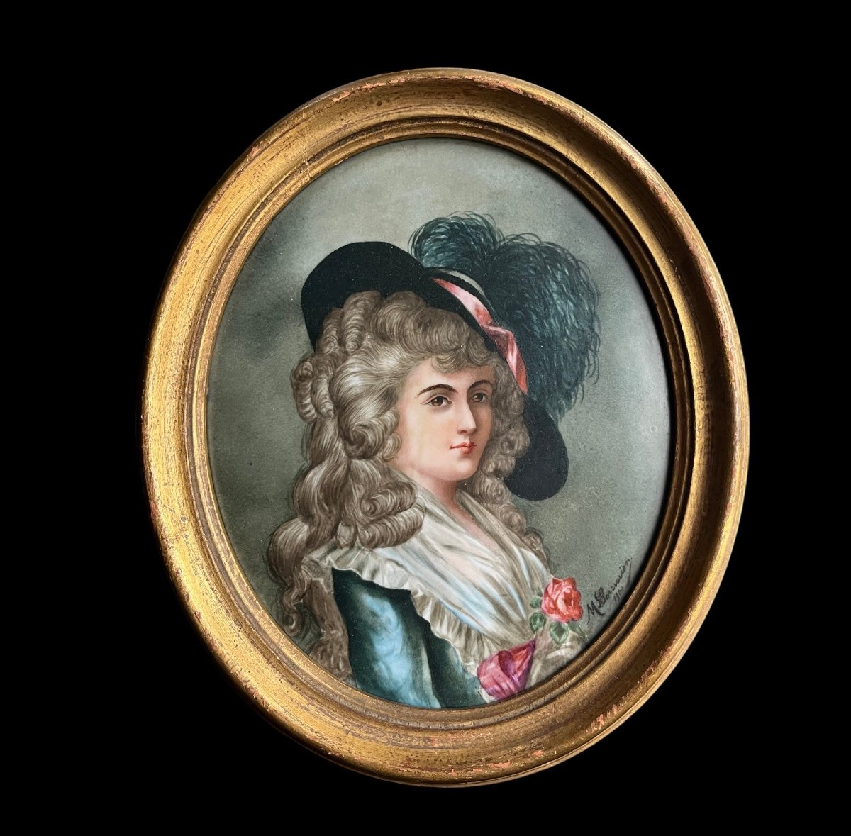 Portrait de la duchesse Georgiana de Devonshire sur porcelaine 1900