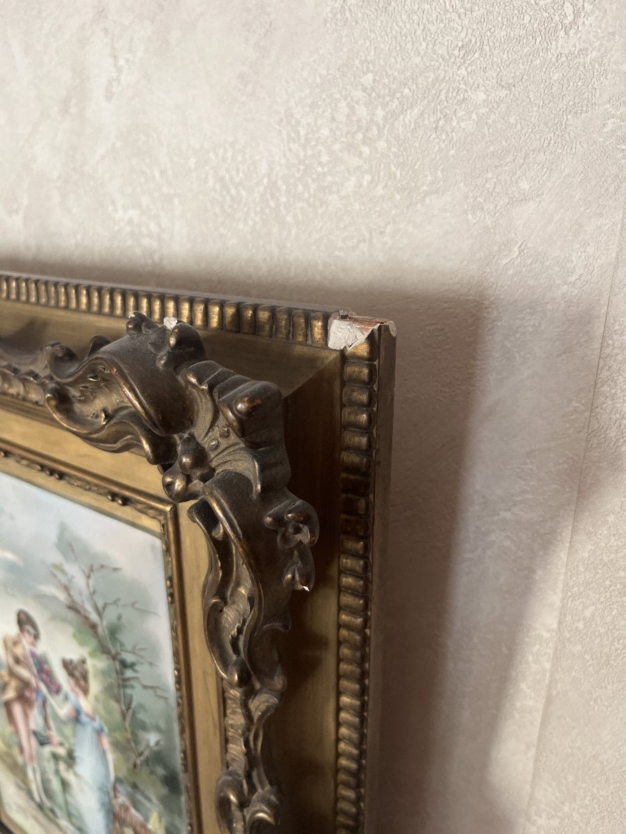 Romantic Scene On Porcelain By Madeleine Lamberts, Late 19th Century-photo-3