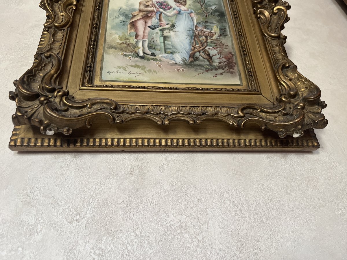 Romantic Scene On Porcelain By Madeleine Lamberts, Late 19th Century-photo-4