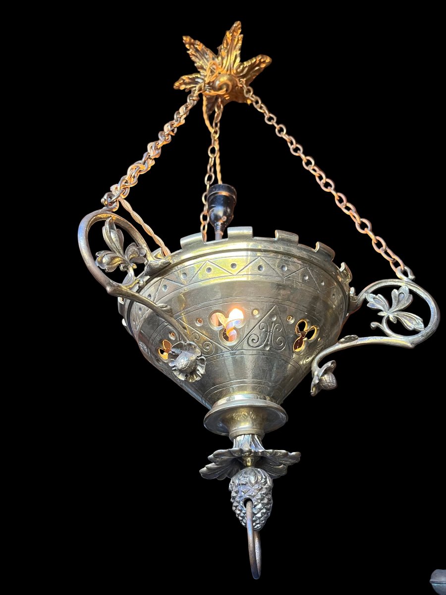 Late 19th-century Neo-gothic Bronze Church Chandelier