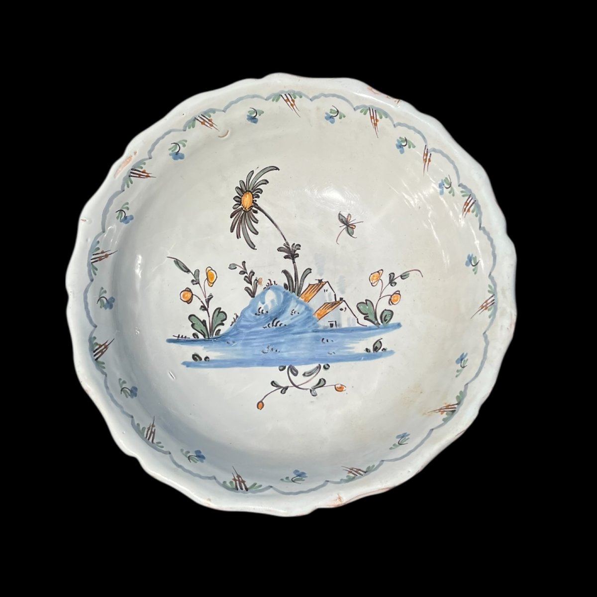 18th-century Fluted Nevers Salad Bowl With An Insect Motif