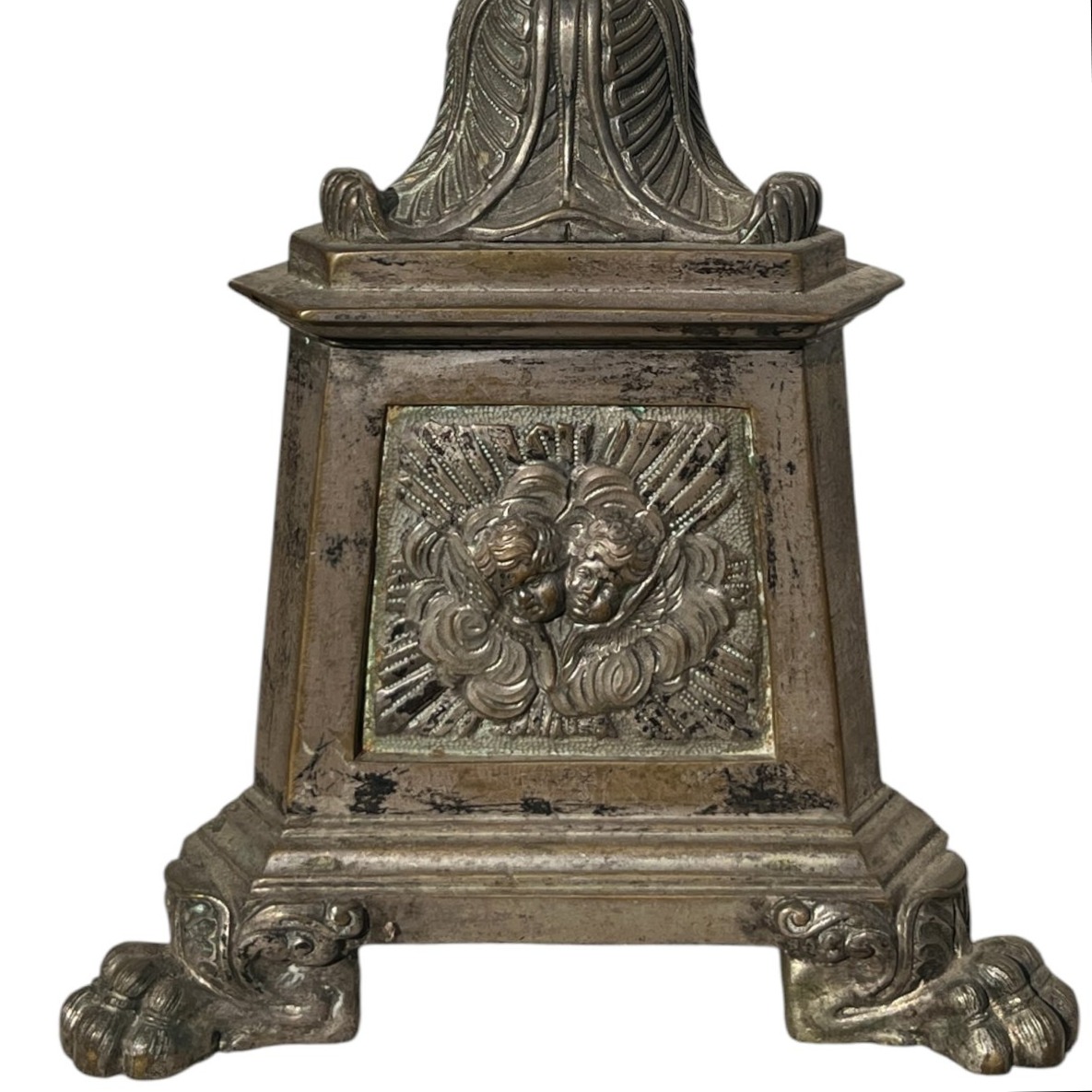 Antique Silver-plated Church Candleholder, Restoration Period, 19th Century-photo-2