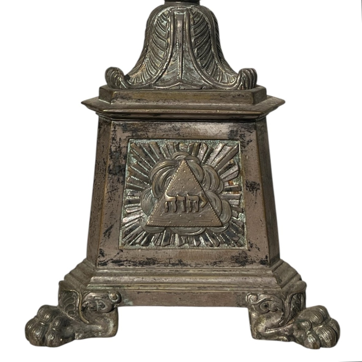 Antique Silver-plated Church Candleholder, Restoration Period, 19th Century-photo-3