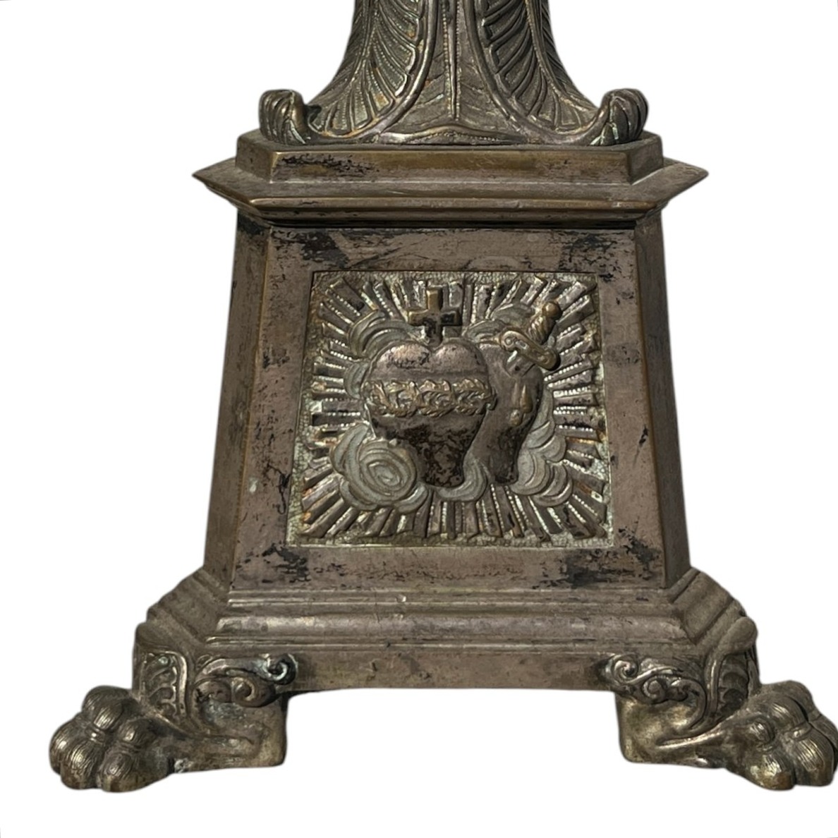 Antique Silver-plated Church Candleholder, Restoration Period, 19th Century-photo-4