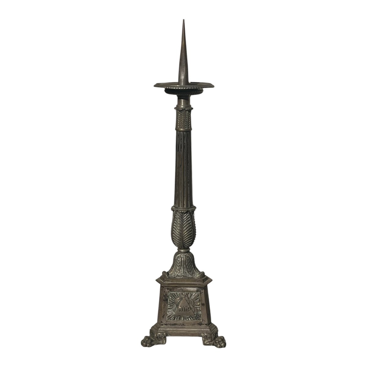 Antique Silver-plated Church Candleholder, Restoration Period, 19th Century