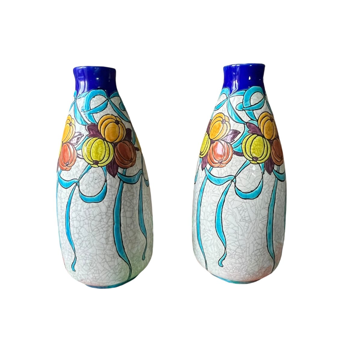 paire de vase art déco de Charles Catteau pour Boch La Louviere - décor aux courges 
