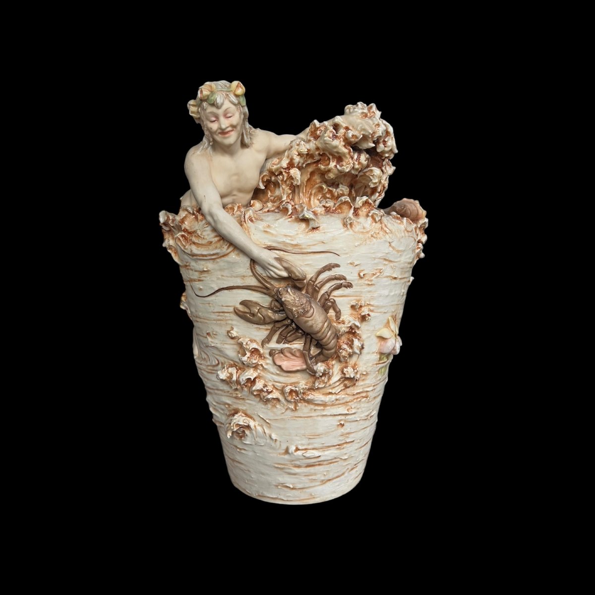 Vase Royal Dux Bohémia au triton, crabe et homard