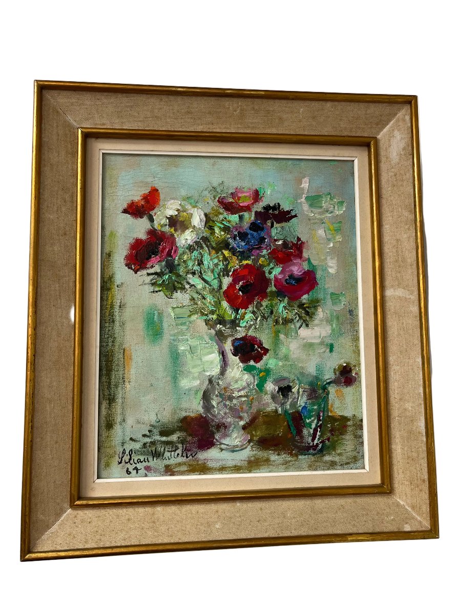 Painting Of A Bouquet Of Poppies By Lilian Whitteker, 1967