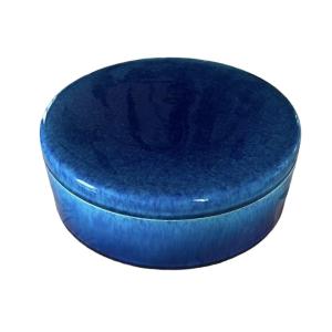 Grande Bonbonnière Art Déco – Paul Milet Sèvres – Émail Bleu – 21,5 cm