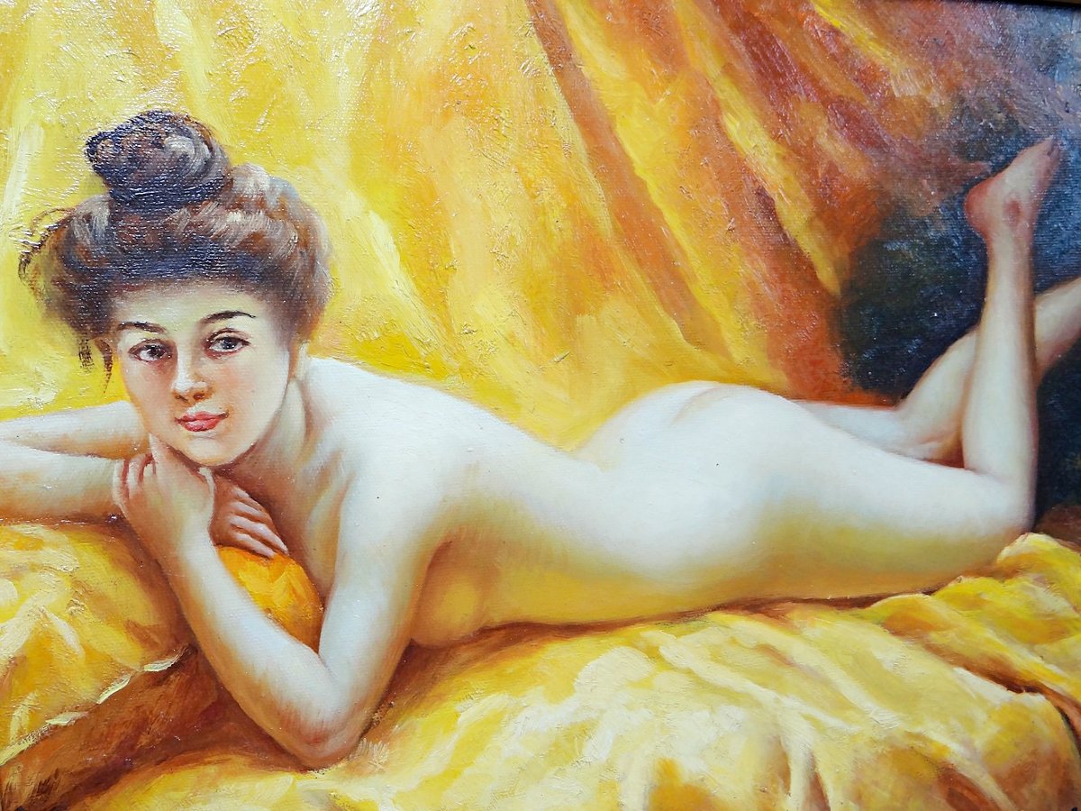 Reproduction Of "nude On A Cushion" "the Lazy Woman" After Daniel Hernández Morillo-photo-4