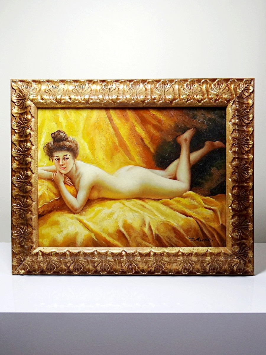 Reproduction Of "nude On A Cushion" "the Lazy Woman" After Daniel Hernández Morillo