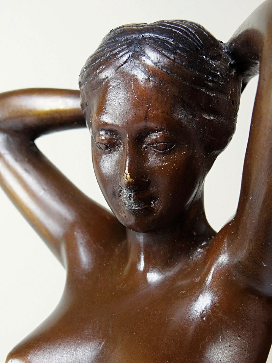 Large Nude Female Statuette, Venus In Vintage Bronze Charm-photo-1