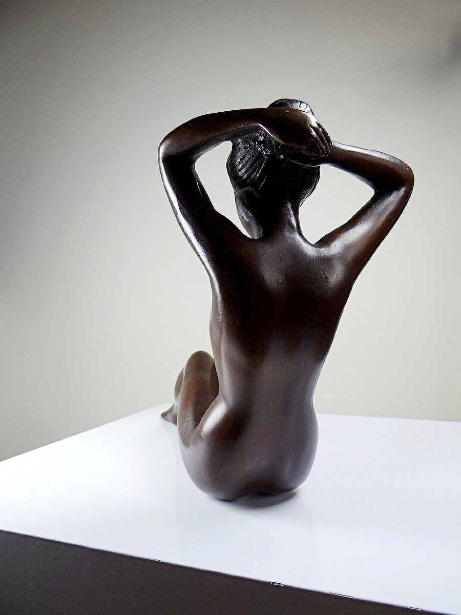 Large Nude Female Statuette, Venus In Vintage Bronze Charm-photo-3