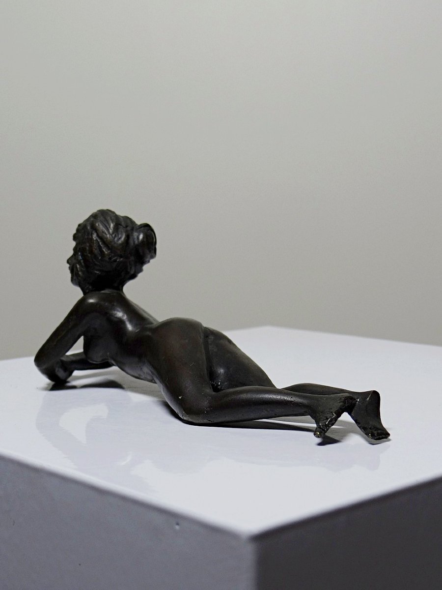 Small Mid-century Bronze, Small Bather, Reclining Nude Woman-photo-2