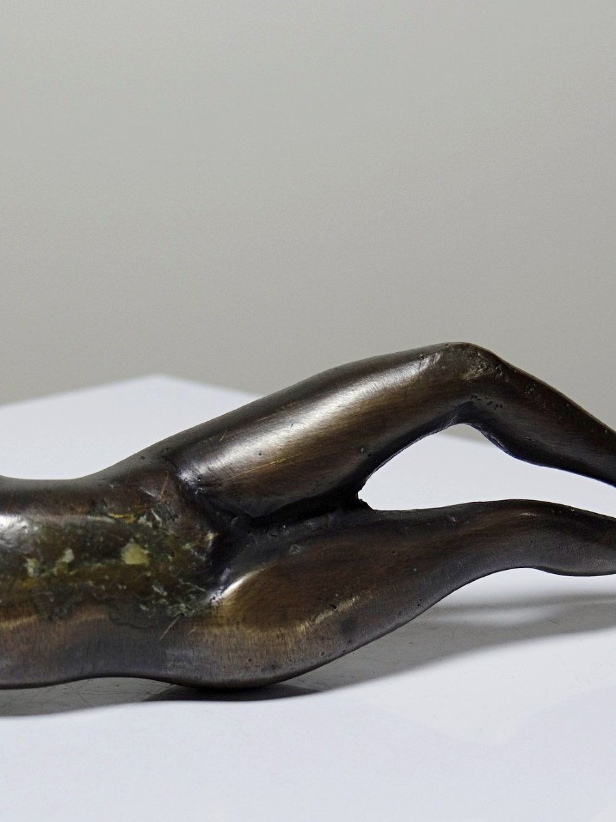 Small Mid-century Bronze, Small Bather, Reclining Nude Woman-photo-2