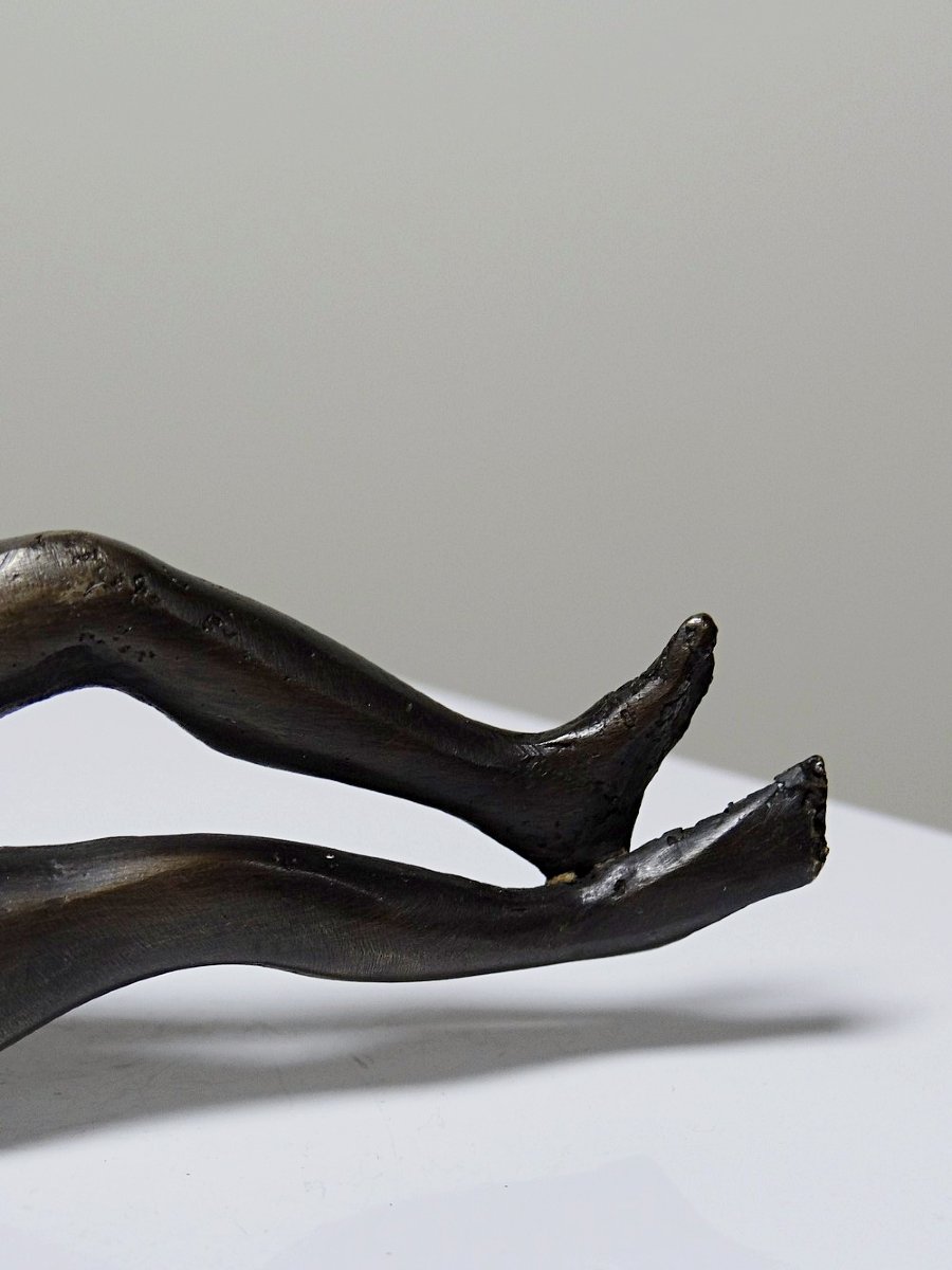 Small Mid-century Bronze, Small Bather, Reclining Nude Woman-photo-3